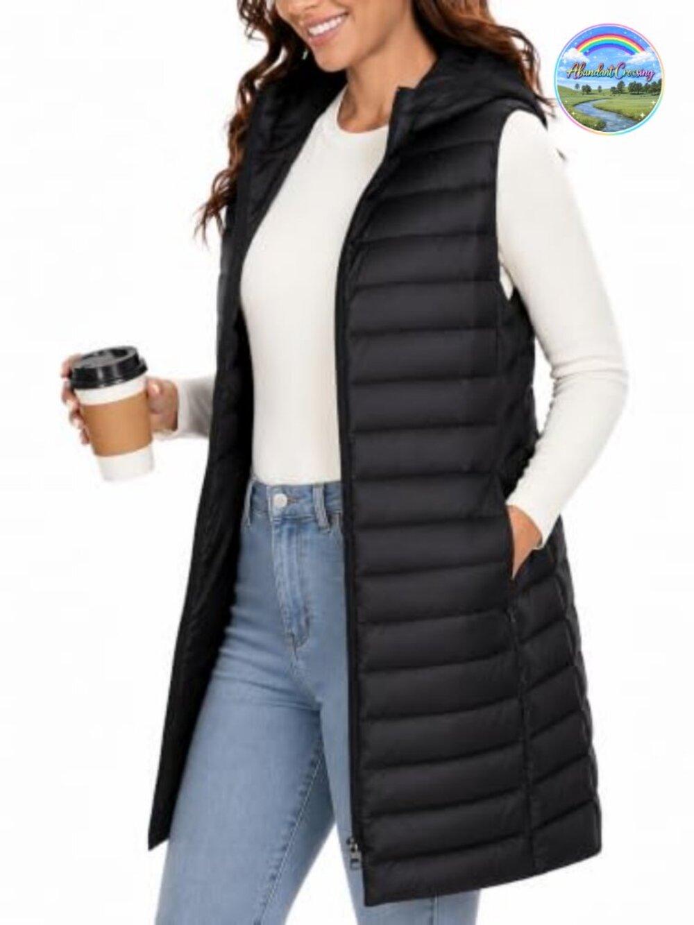 Long Puffer Vest with Hood Sleeveless Quilted Down Blend Women's Warm Layer
